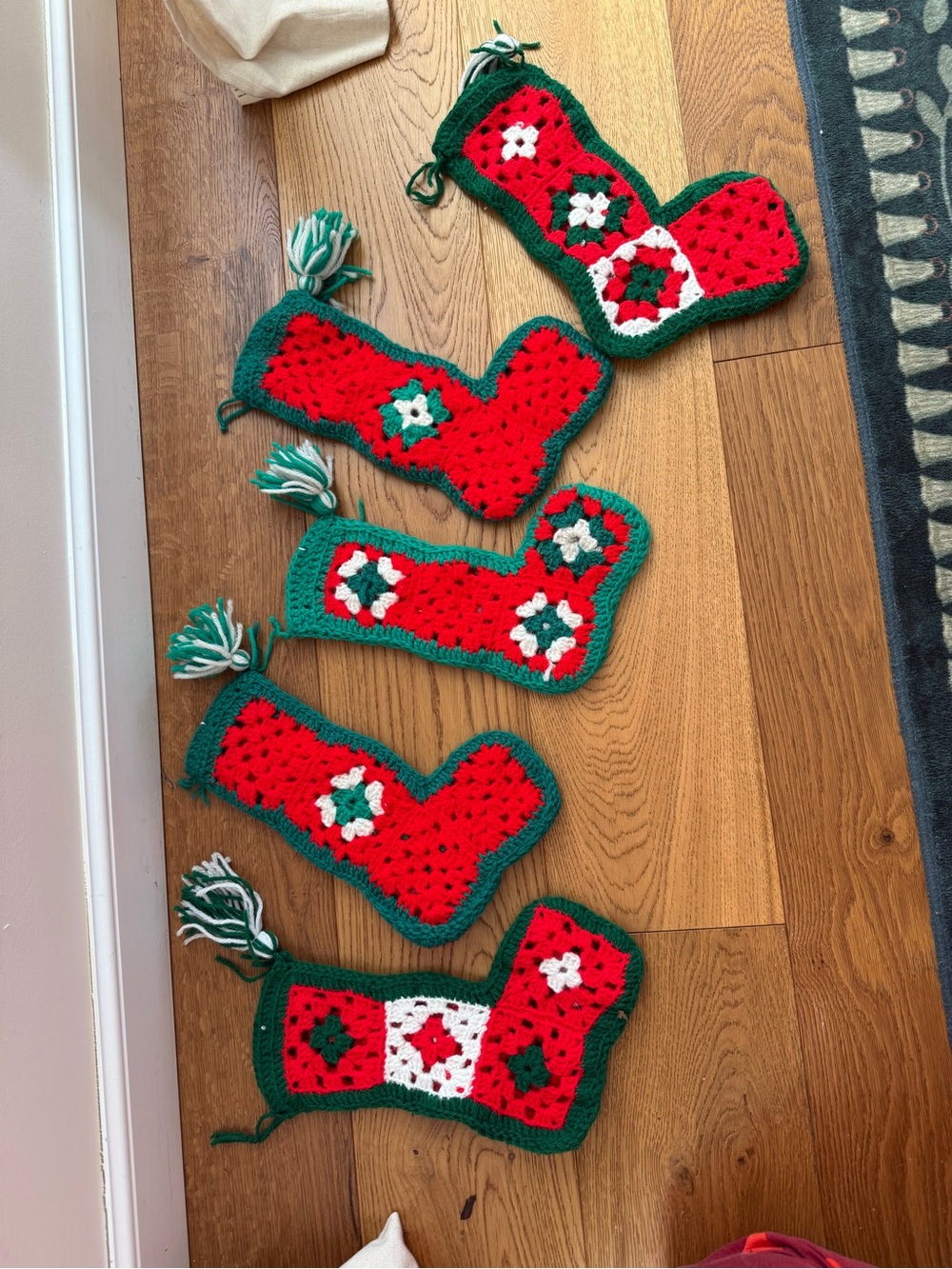Handmade Crochet Mini Christmas Stockings - Red & Green Set of 5